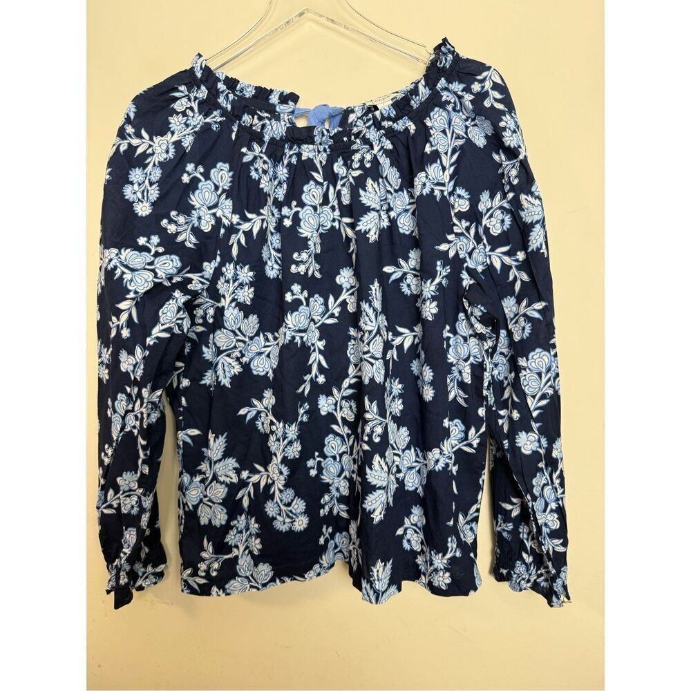J. Crew Tie-back ruffleneck top floral blue white #BP805 Large Long Sleeve Cotta